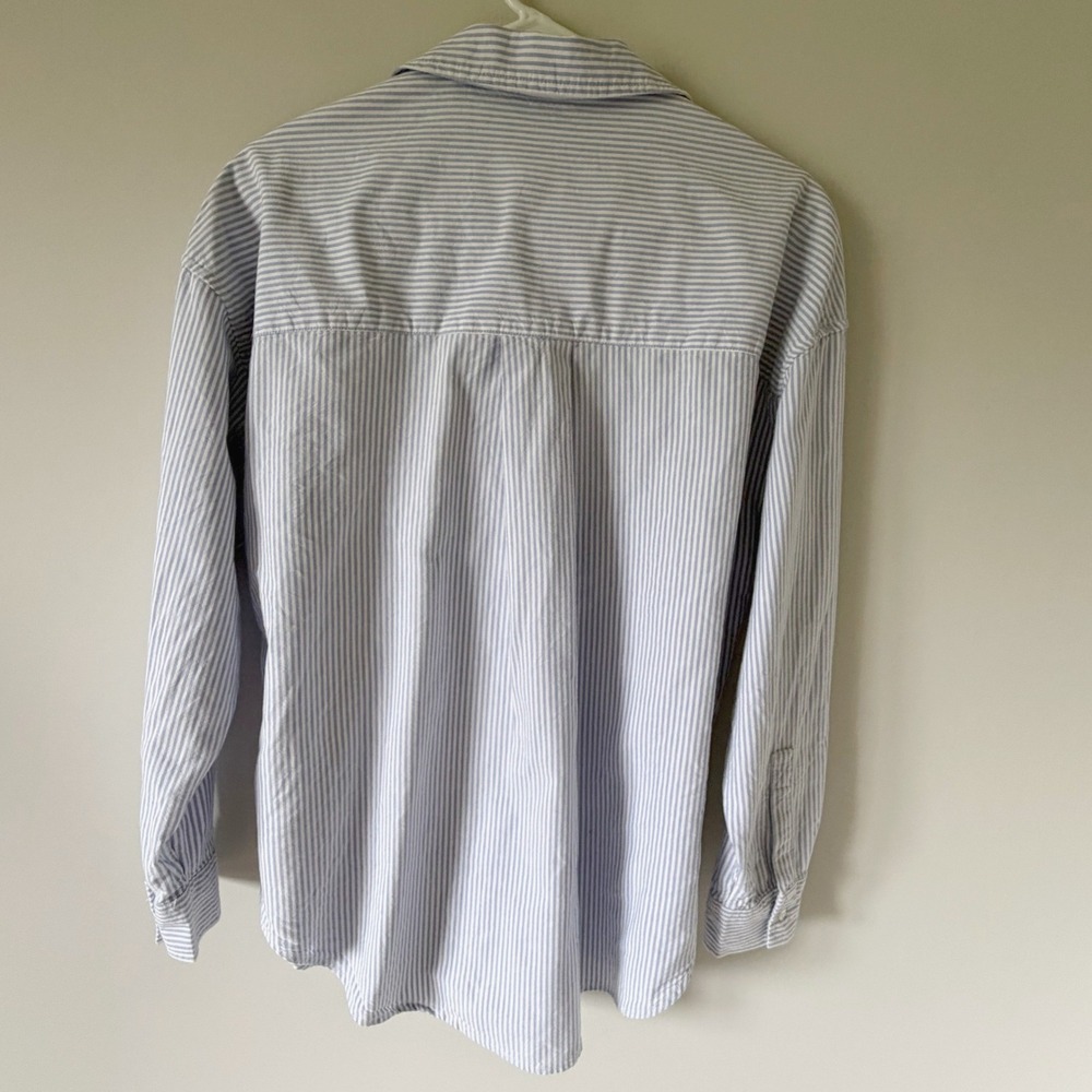 Beachlunchlounge Blue White Striped Cotton Button Down Relaxed Oxford Shirt L - Picture 4 of 9